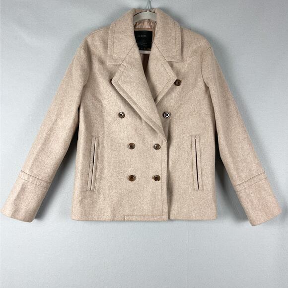 J. Crew Melton Wool Blend Pea Coat Women 4T 4 Tall Beige Lined Classic Preppy - Picture 1 of 16